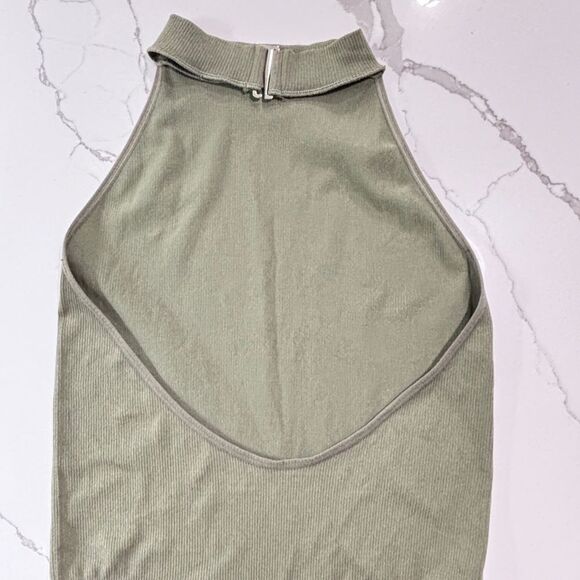 Cotton Candy Women’s Open Back Halter Army Green Sleeveless Ribbed Bodysuit M/L - Picture 7 of 11